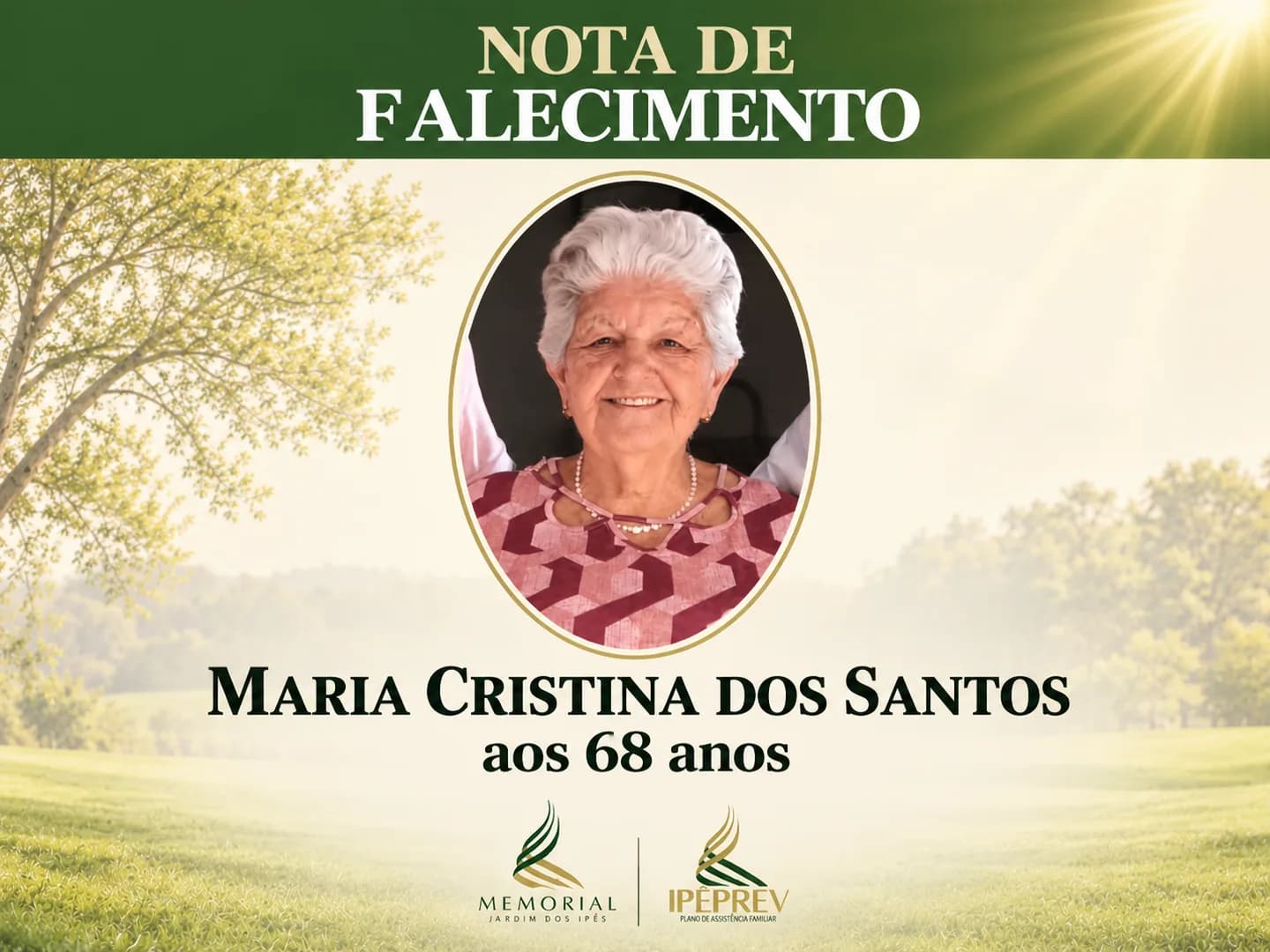 Nota de falecimento: Maria Cristina dos Santos aos 68 anos  