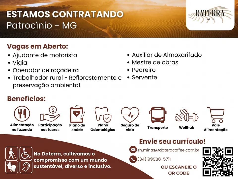 Fazenda Daterra está contratando para diversas funções