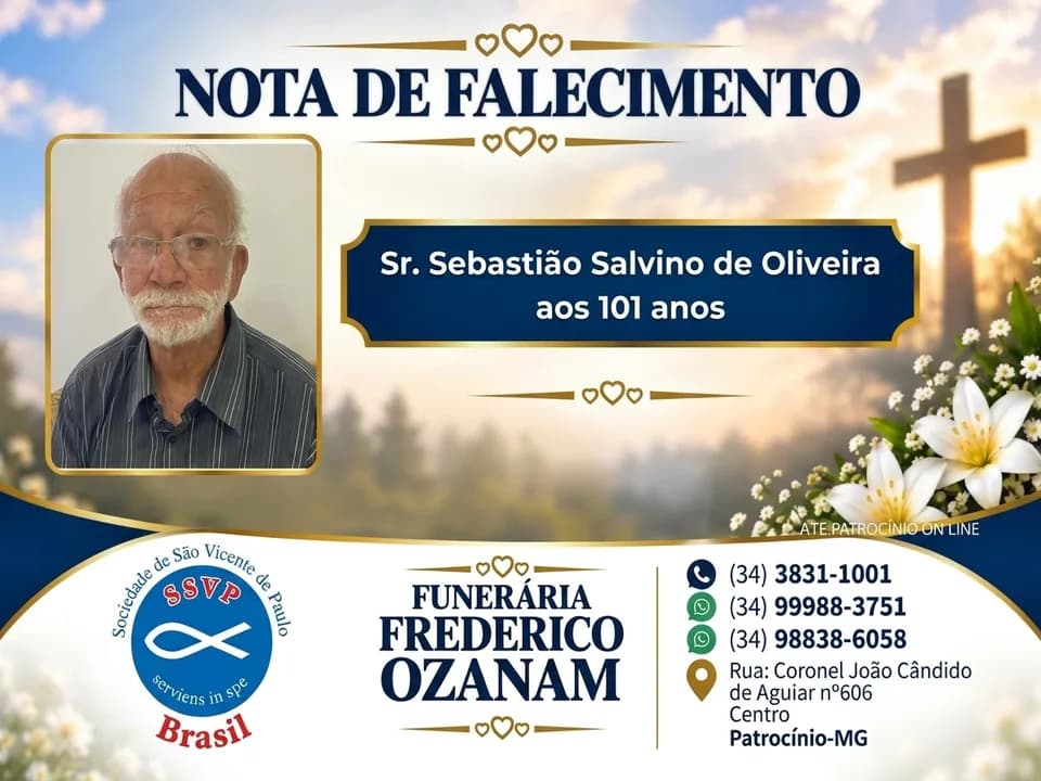 Nota de falecimento: Sr. Sebastião Salvino de Oliveira aos 101 anos.