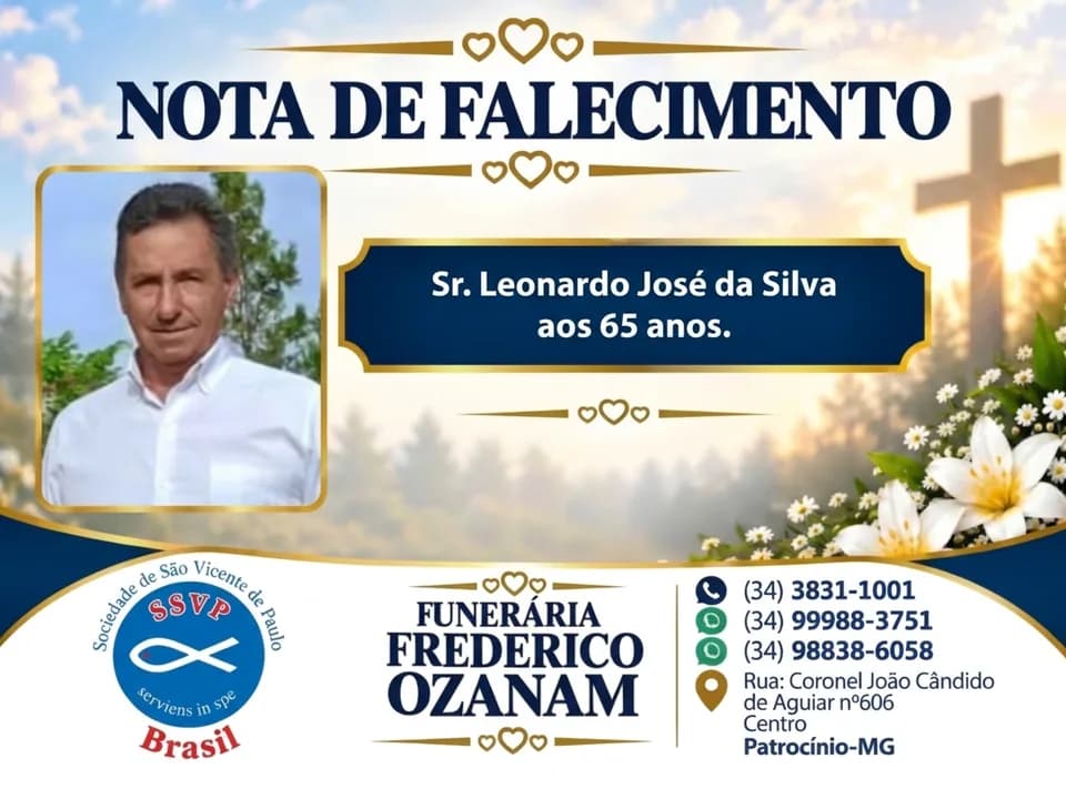  Nota de falecimento:  Sr. Leonardo José da Silva aos 65 anos.