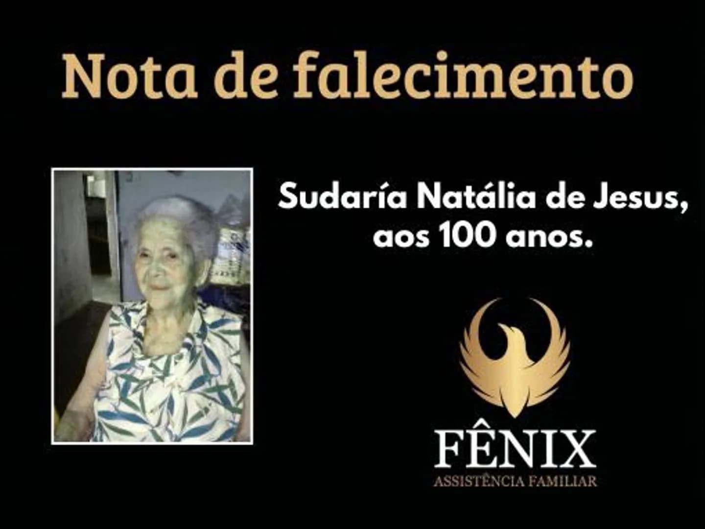 Nota de falecimento: Sudaría Natália de Jesus, aos 100 anos