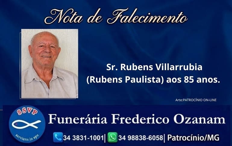 Nota de falecimento: Sr. Rubens Villarrubia (Rubens Paulista) aos 85 anos.