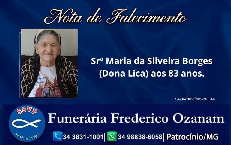 Nota de falecimento: Srª Maria da Silveira Borges (Dona Lica) aos 83 anos.