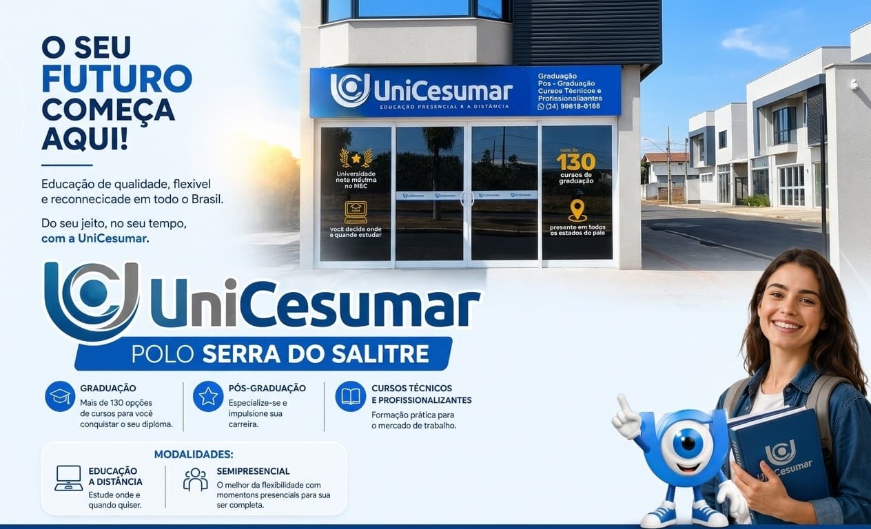 UniCesumar oferece graduação, pós-graduação e cursos profissionalizantes em Serra do Salitre