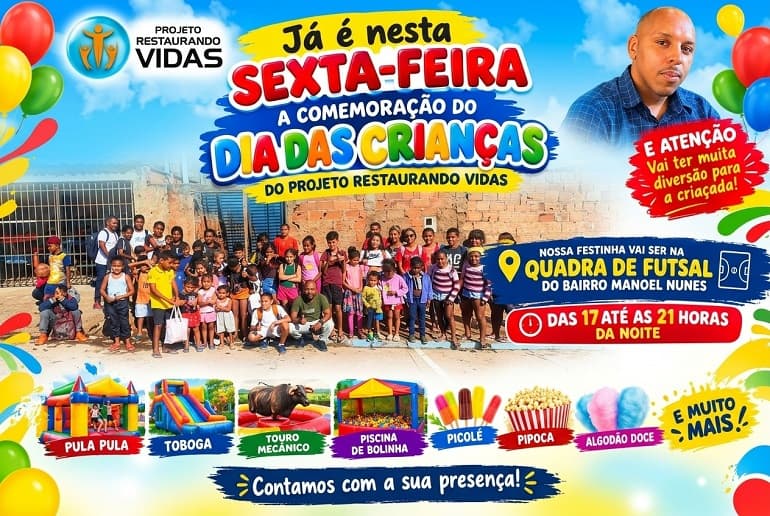 Projeto Restaurando Vidas promove ações gratuitas para crianças com festa e sessão de cinema