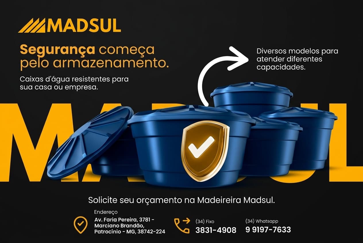 Madeireira Madsul oferece caixas d’água resistentes para sua casa ou empresa