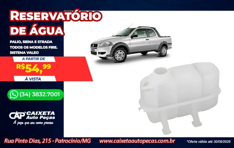 Reservatório de água para Palio, Siena e Strada está disponível na Caixeta Auto Peças