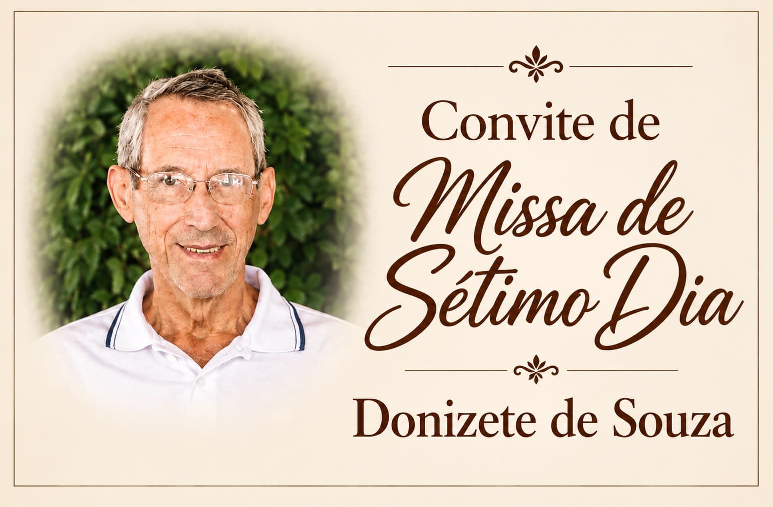 Convite de Missa de Sétimo Dia: convite de missa de sétimo dia Donizete de Souza