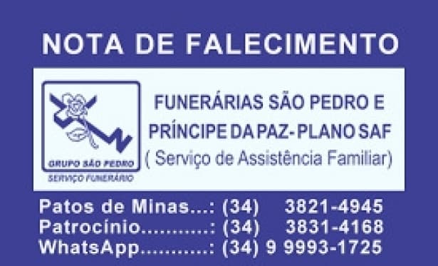 Nota de falecimento PATOS DE MINAS:Sra. Maria da Gloria Santos aos 76 anos.