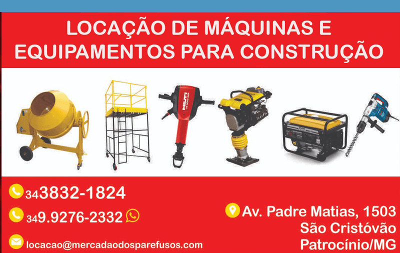 Locação de Máquinas e equipamentos para construção só no Mercadão dos Parafusos