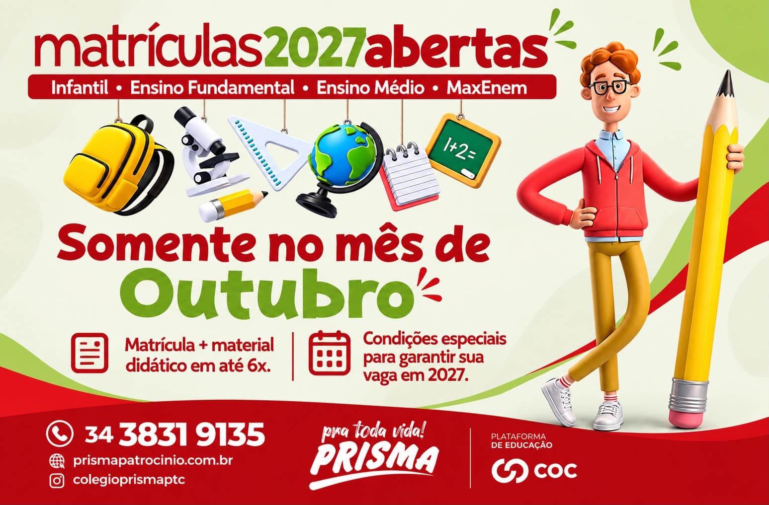 Colégio Prisma abre matrículas para 2027 da Educação Infantil ao Ensino Médio