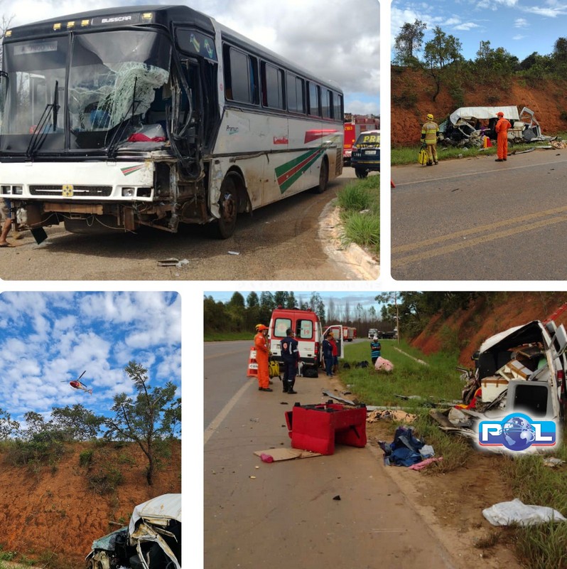 Ônibus bate de frente com van na BR-251 e deixa dois mortos e 10 feridos